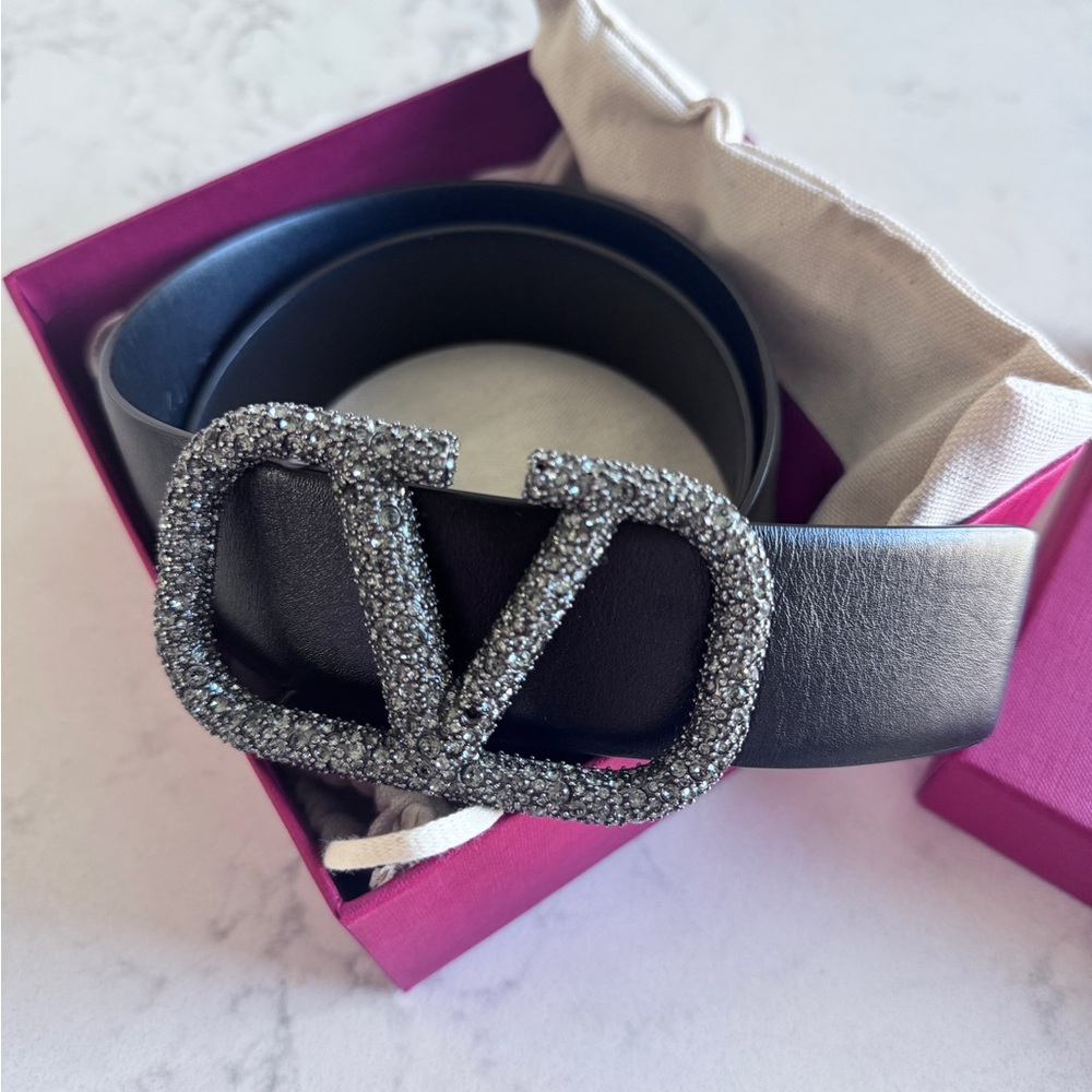 Valentino Black Belt with Glittering Silver Buckle